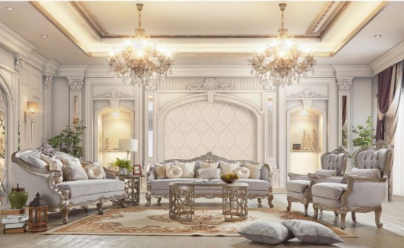 HD 20339 Homey Design Upholstery Living Room Set Victorian, European & Classic Design Sofa Set