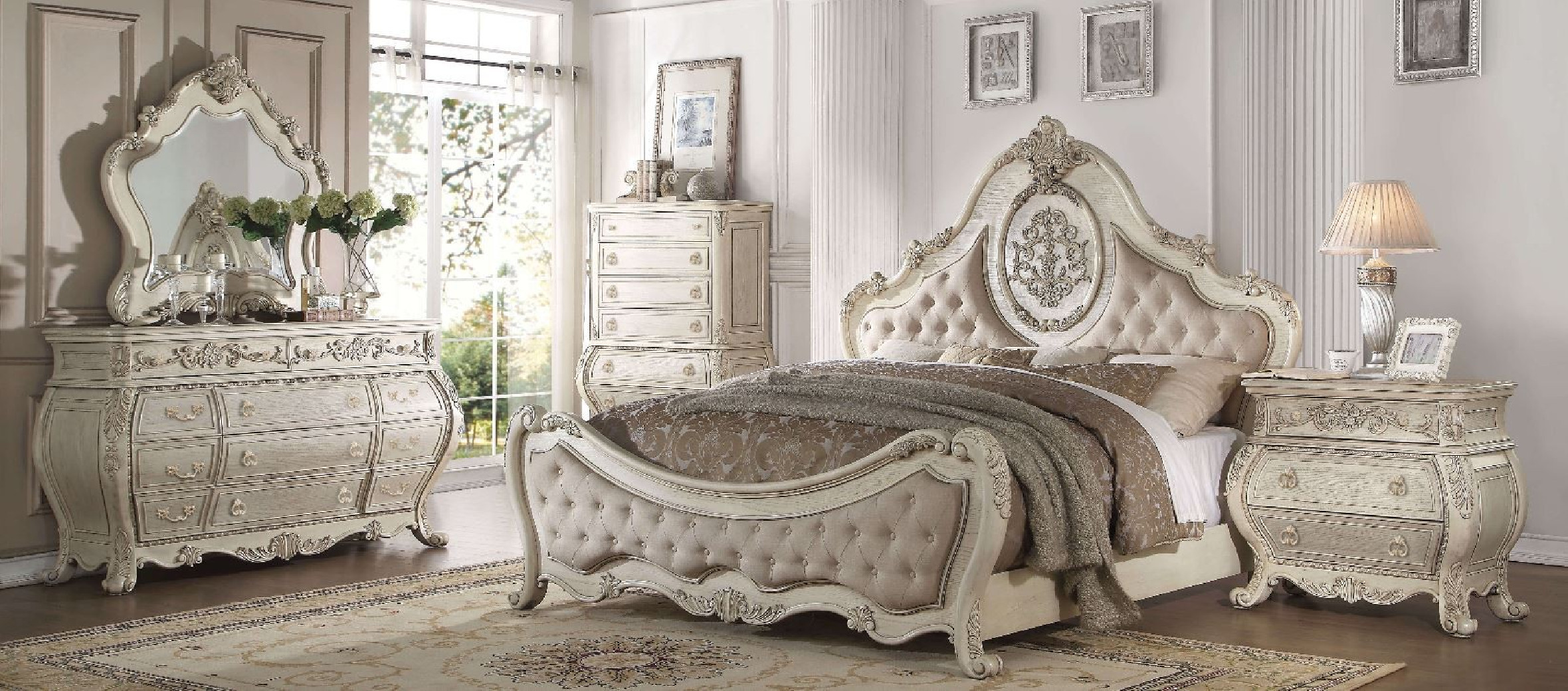 27010Q Bedroom Antique White Wash Finish Ragenardus Collection By Acme Furniture