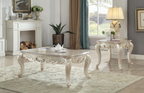 82440 Antique White Finish Occasional Tables Marble Top Gorsedd Collection by Acme Furniture