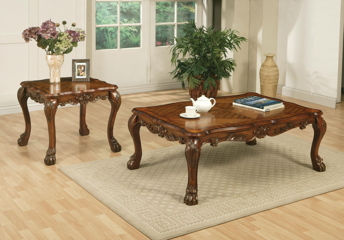 12165 Cherry Oak Finish Occasional Tables Dresden Collection By Acme Furniture