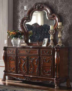 12150 Fabric & PU / Cherry Oak Dining Set Cherry Oak Dresden Collection by Acme Furniture