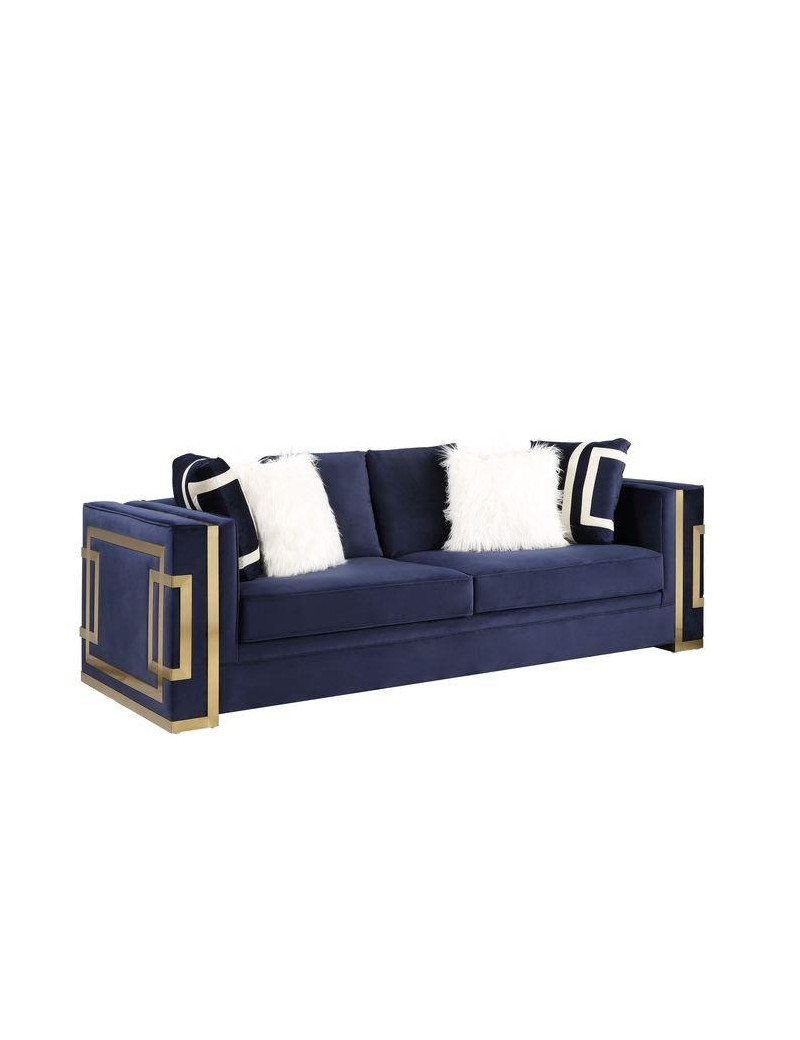 LV00293 Blue Velvet & Gold Finish Living Room Contemporary Acme Furniture Collections