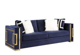 LV00293 Blue Velvet & Gold Finish Living Room Contemporary Acme Furniture Collections