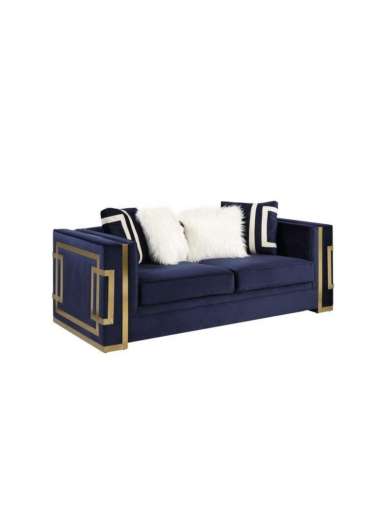 LV00293 Blue Velvet & Gold Finish Living Room Contemporary Acme Furniture Collections