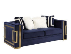 LV00293 Blue Velvet & Gold Finish Living Room Contemporary Acme Furniture Collections