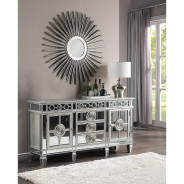 66160 Blue Fabric ,Mirrored & Antique Platinum Finish Dining Set Varian Collection By Acme Furniture
