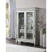 66160 Blue Fabric ,Mirrored & Antique Platinum Finish Dining Set Varian Collection By Acme Furniture