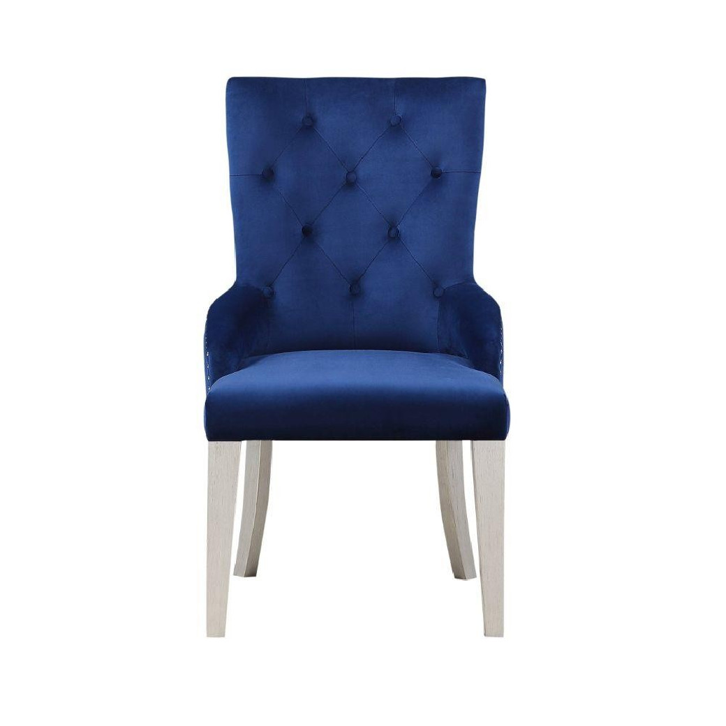 66160 Blue Fabric ,Mirrored & Antique Platinum Finish Dining Set Varian Collection By Acme Furniture