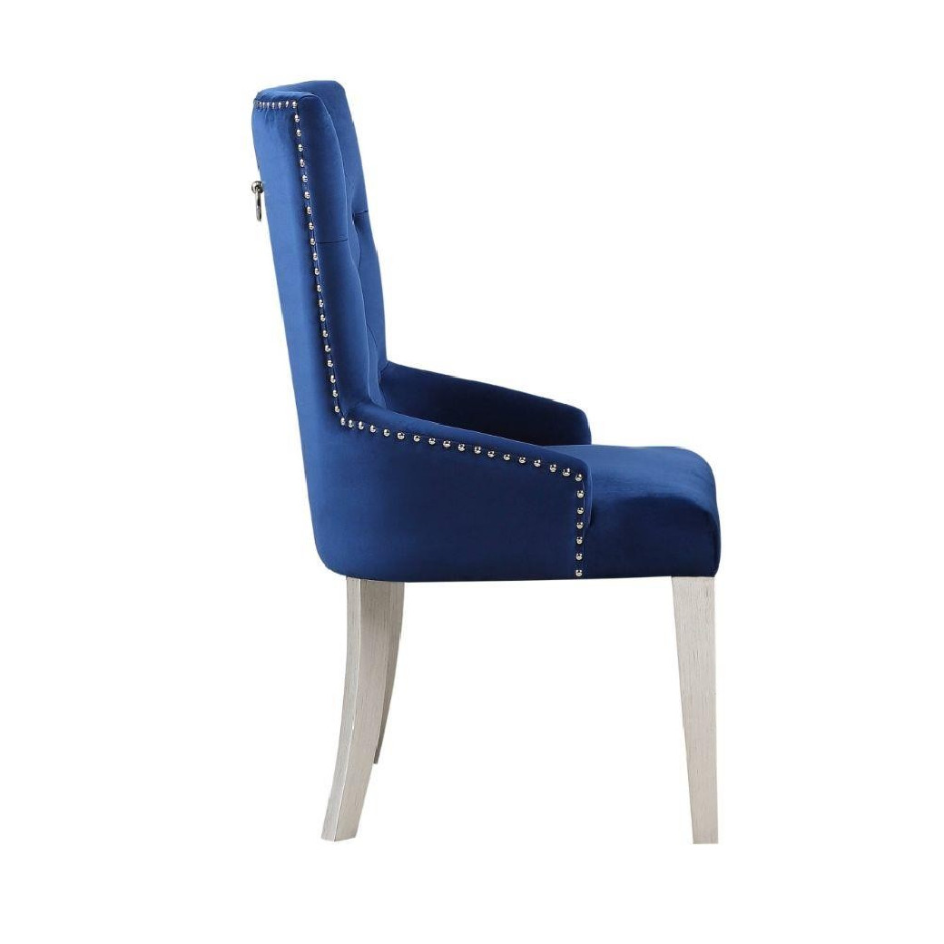 66160 Blue Fabric ,Mirrored & Antique Platinum Finish Dining Set Varian Collection By Acme Furniture