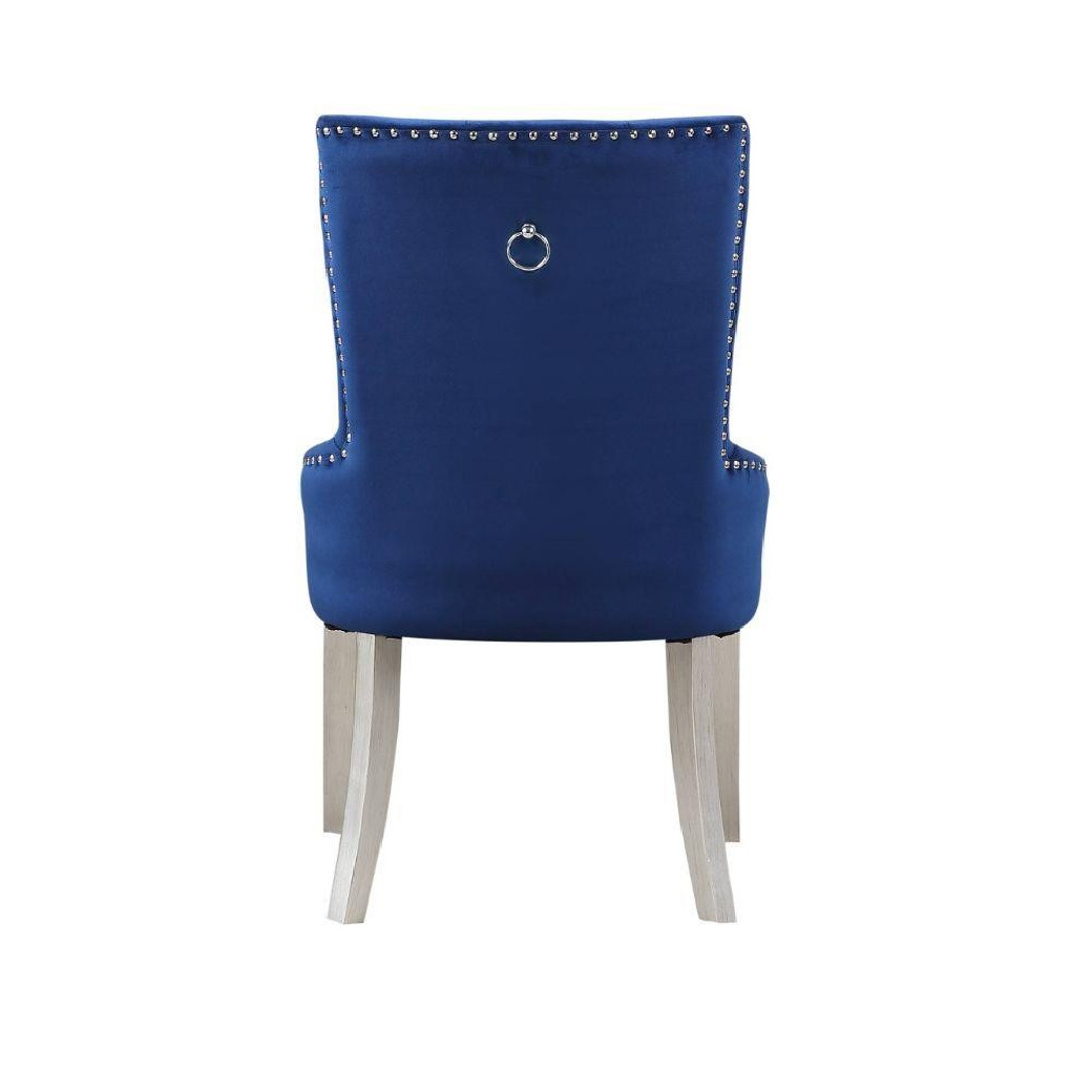 66160 Blue Fabric ,Mirrored & Antique Platinum Finish Dining Set Varian Collection By Acme Furniture