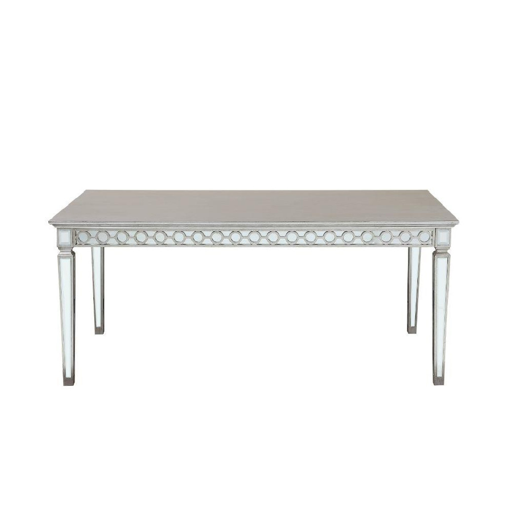 66160 Blue Fabric ,Mirrored & Antique Platinum Finish Dining Set Varian Collection By Acme Furniture