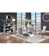 71280 7PC Dining Set  Mirrored Faux Diamonds & Clear Glass Top Noralie Collection by Acme Furniture