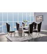 62075 Stainless Steel & Black Glass Dining Set Contemporary Style By Acme Furniture