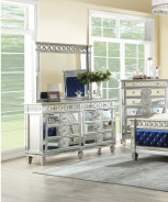 26150 Blue Velvet & Mirrored Bed Varian Contemporary Collection by Acme Furniture