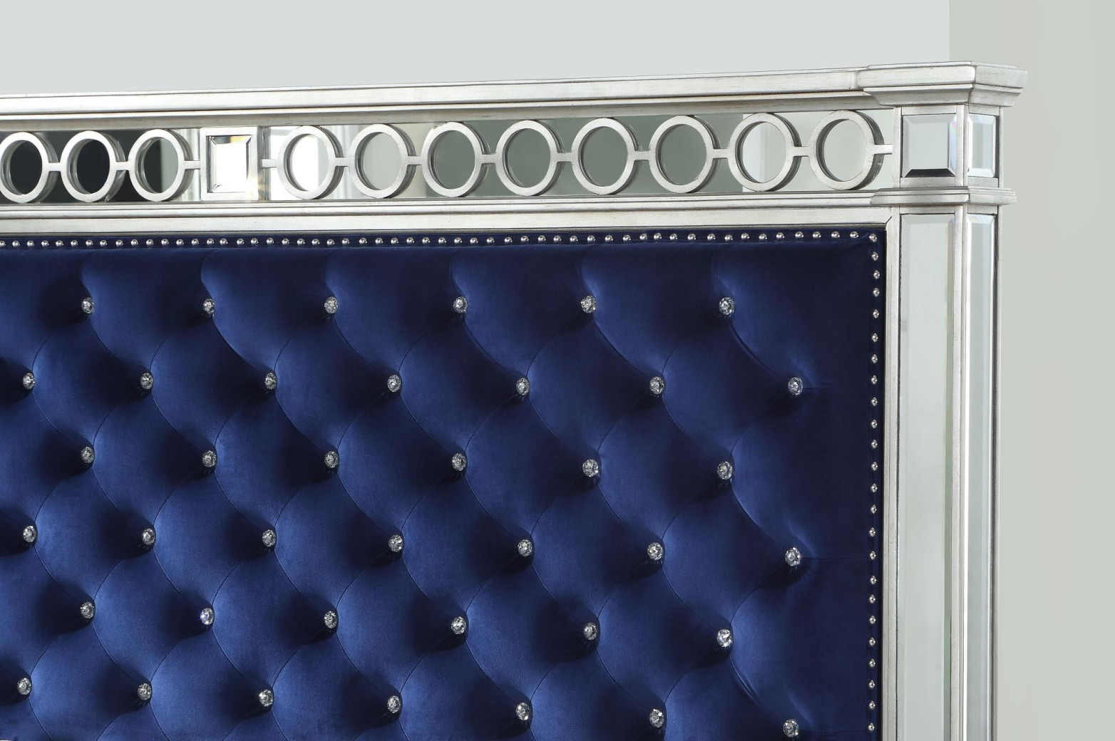 26150 Blue Velvet & Mirrored Bed Varian Contemporary Collection by Acme Furniture