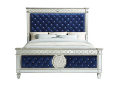 26150 Blue Velvet & Mirrored Bed Varian Contemporary Collection by Acme Furniture
