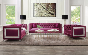 56895 Burdundy Velvet Living Room Contemporary Acme Furniture Collections