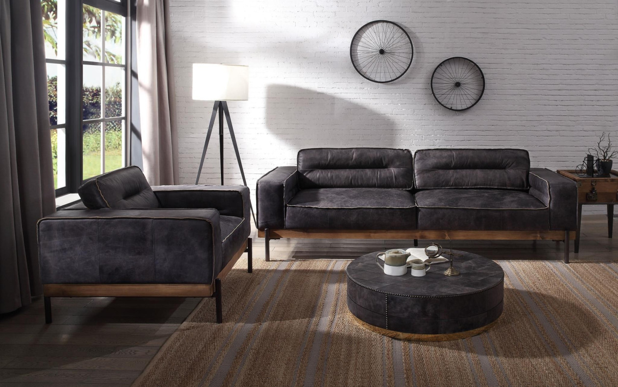 56505 Shilchester Antique Ebony Leather & Light Oak Contemporary Acme Furniture Collections