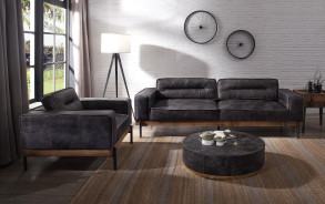 56505 Shilchester Antique Ebony Leather & Light Oak Contemporary Acme Furniture Collections