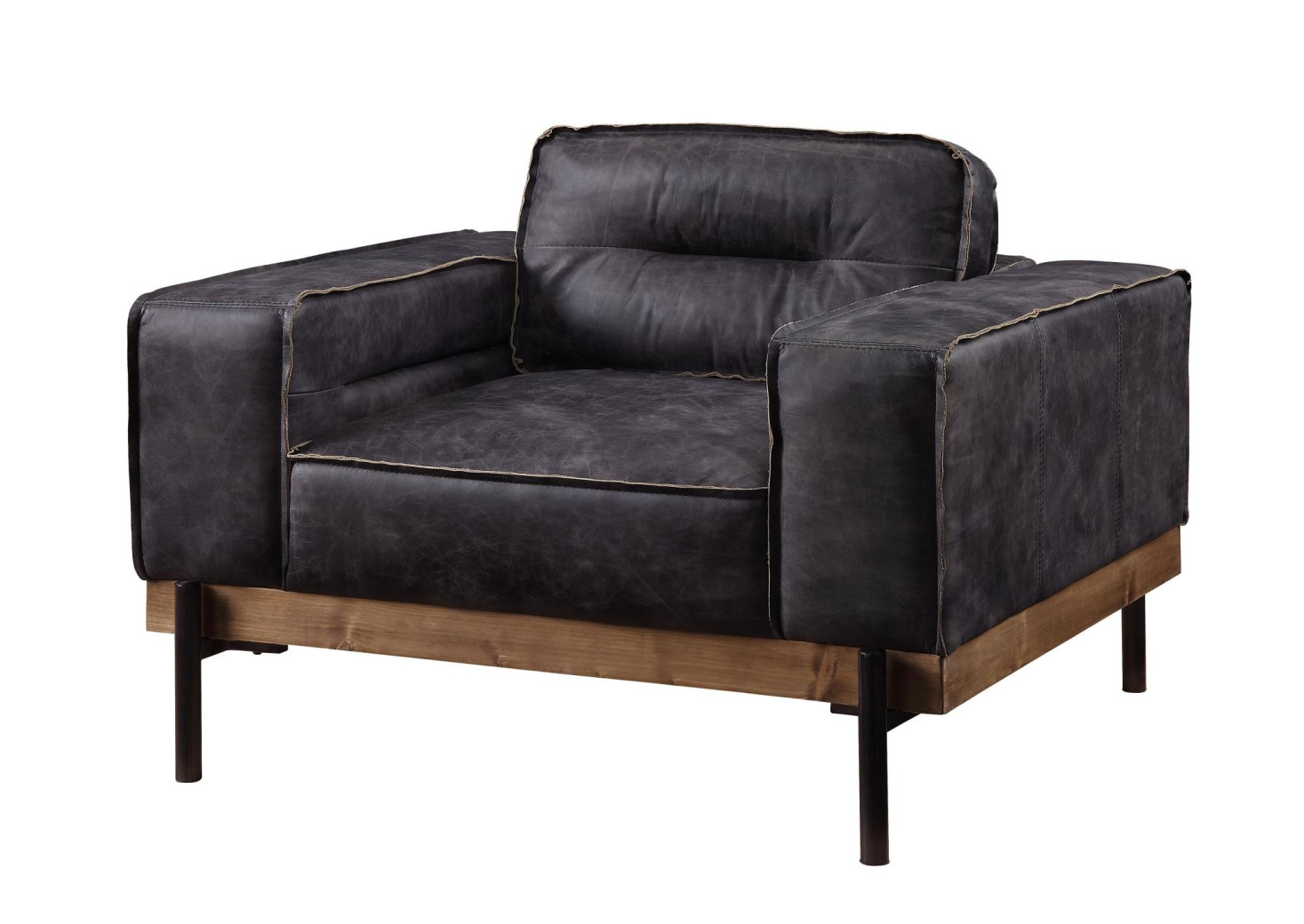 56505 Shilchester Antique Ebony Leather & Light Oak Contemporary Acme Furniture Collections