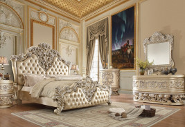 BD00461PU Leather Light Gold & Champagne Silver Finish Bedroom Vatican Collection by Acme Furniture