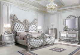 BD 00683 Lavish Classic PU Leather Light Gold & Gray Finish Bedroom Valkyrie Collection By Acme Furniture