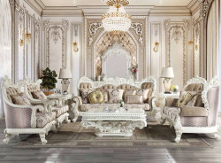 LV00803 Lavish Classic Beige PU & Antique White Finish Living Room Vanaheim Collection By Acme Furniture