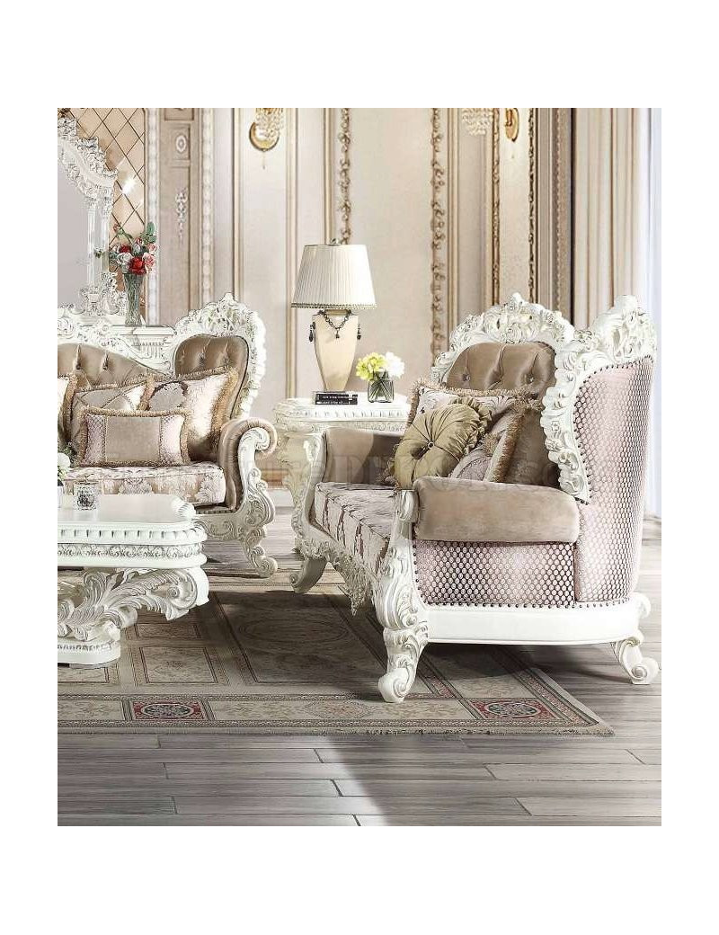 LV00803 Lavish Classic Beige PU & Antique White Finish Living Room Vanaheim Collection By Acme Furniture