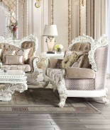 LV00803 Lavish Classic Beige PU & Antique White Finish Living Room Vanaheim Collection By Acme Furniture