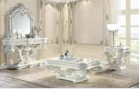 LV00803 Lavish Classic Beige PU & Antique White Finish Living Room Vanaheim Collection By Acme Furniture