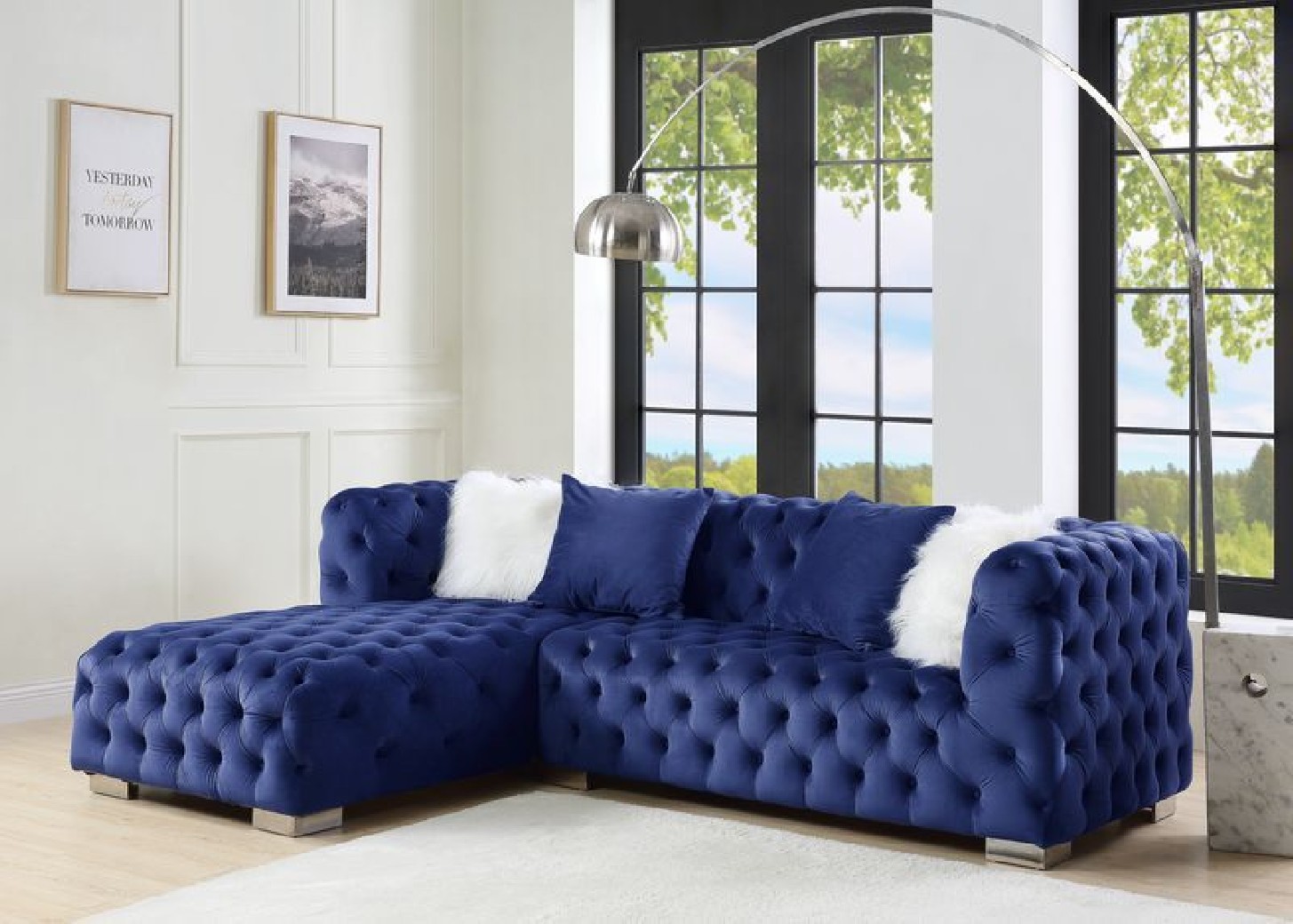 Lv00333 Blue Velvet Sectional Sofa