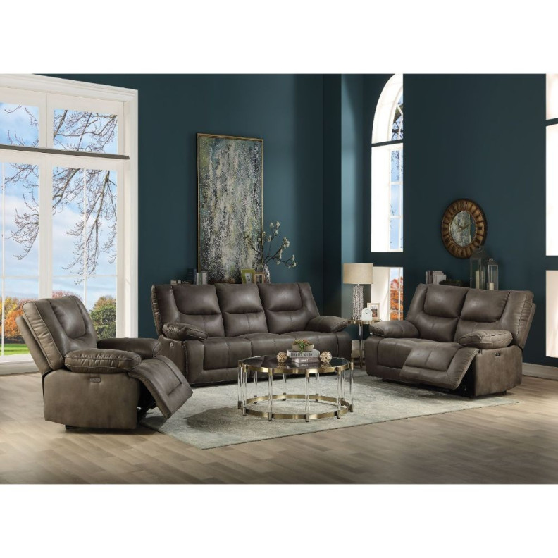 54895 Gray Leather-Aire Power Motion Sofas Harumi Contemporary Style By Acme Furniture