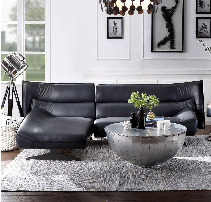 55060 Dark Gray Leather Meako Sectional Sofa Contemporary Acme Furniture Collections