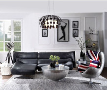 55060 Dark Gray Leather Meako Sectional Sofa Contemporary Acme Furniture Collections