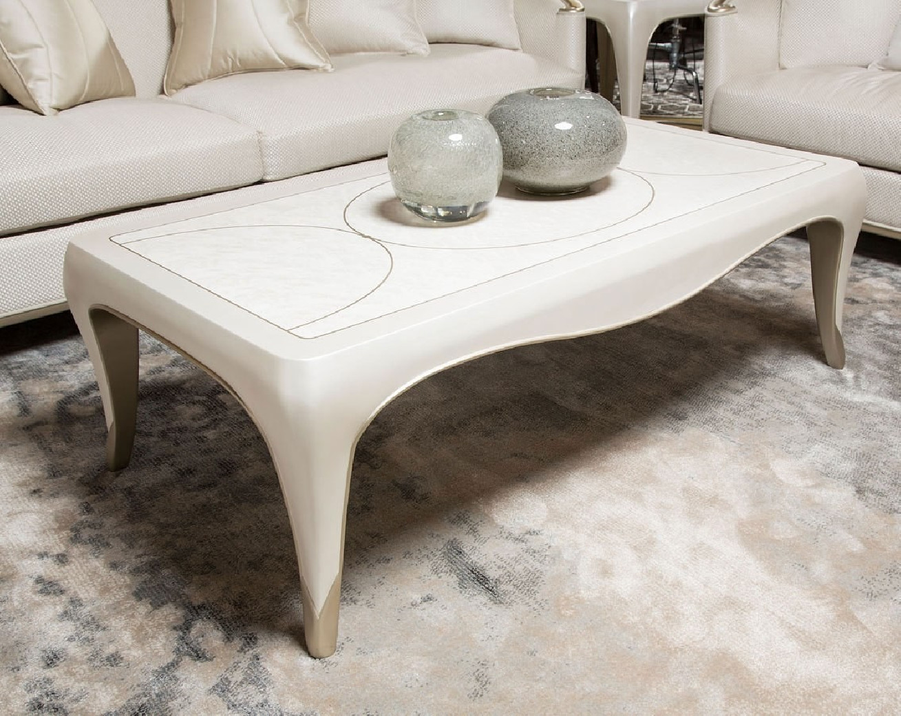 Creamy Pearl Finish Rectangular Cocktail Table London Place Collection By Michael Amini