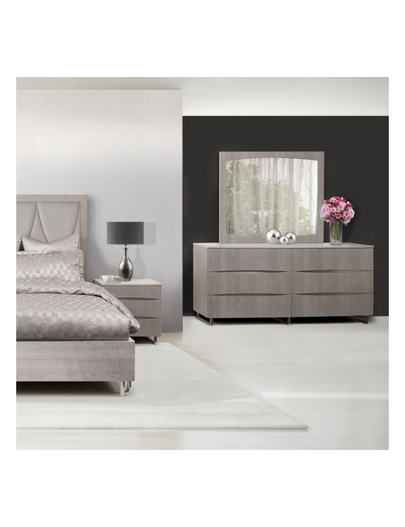 Marin Bedroom Set Collection By Michael Amini. High Gloss Lacquer Greige Finish