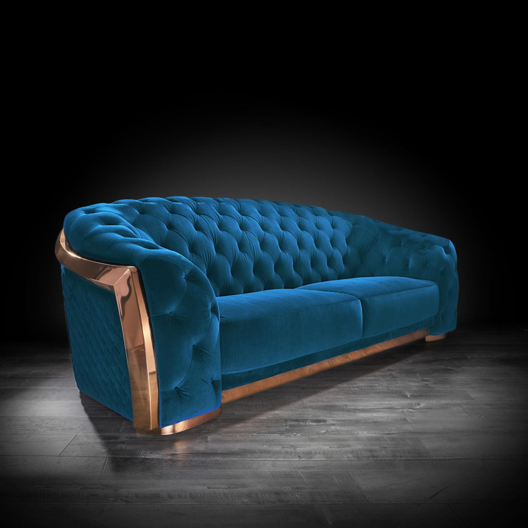 Massimo Rose Gold & Blue 2Pc Sofa Set By Roberto Grassie