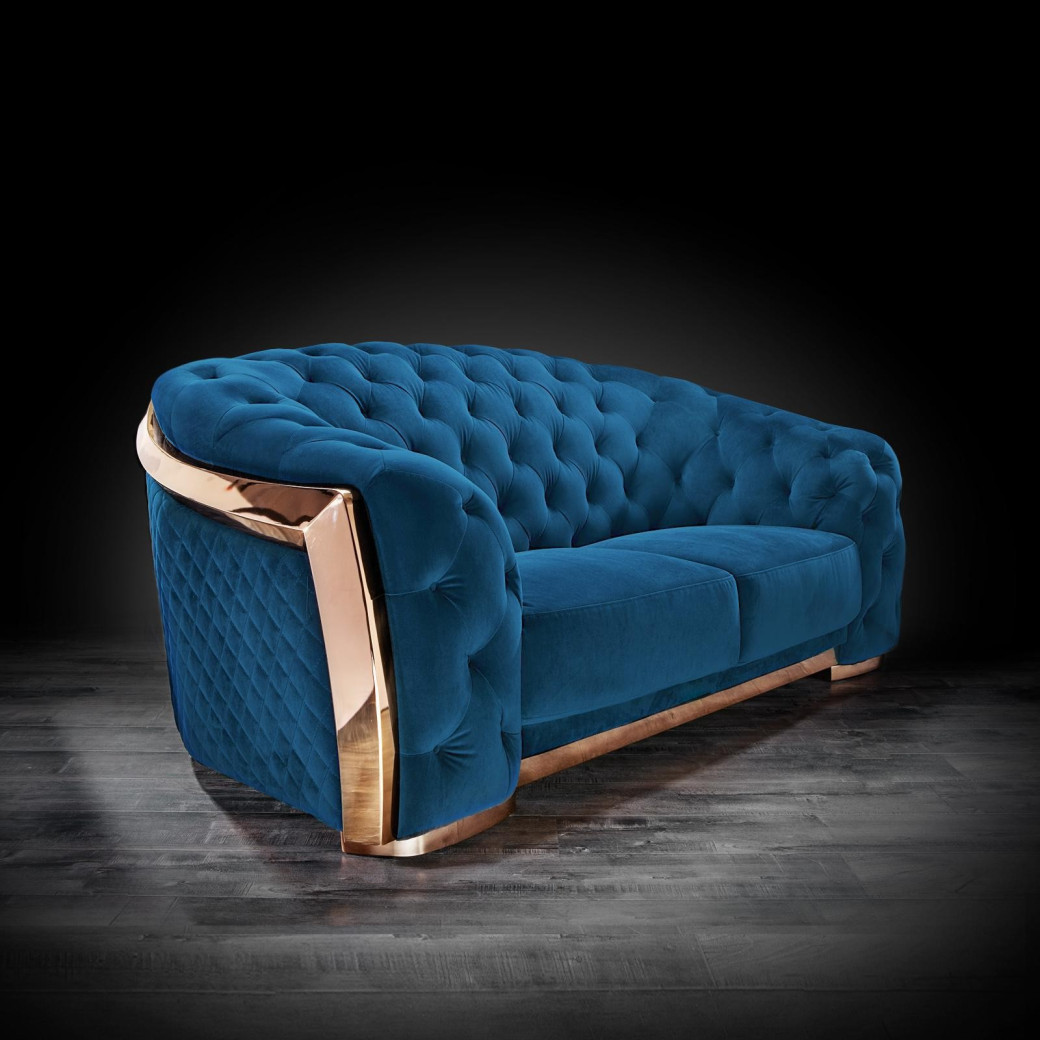 Massimo Rose Gold & Blue 2Pc Sofa Set By Roberto Grassie