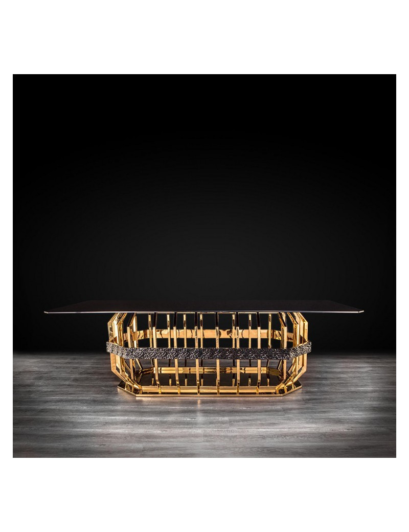 Milano Rectangular Glass Top Dining Table | Gold by Roberto Grassie