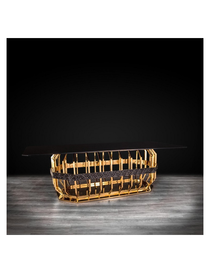 Milano Rectangular Glass Top Dining Table | Gold by Roberto Grassie