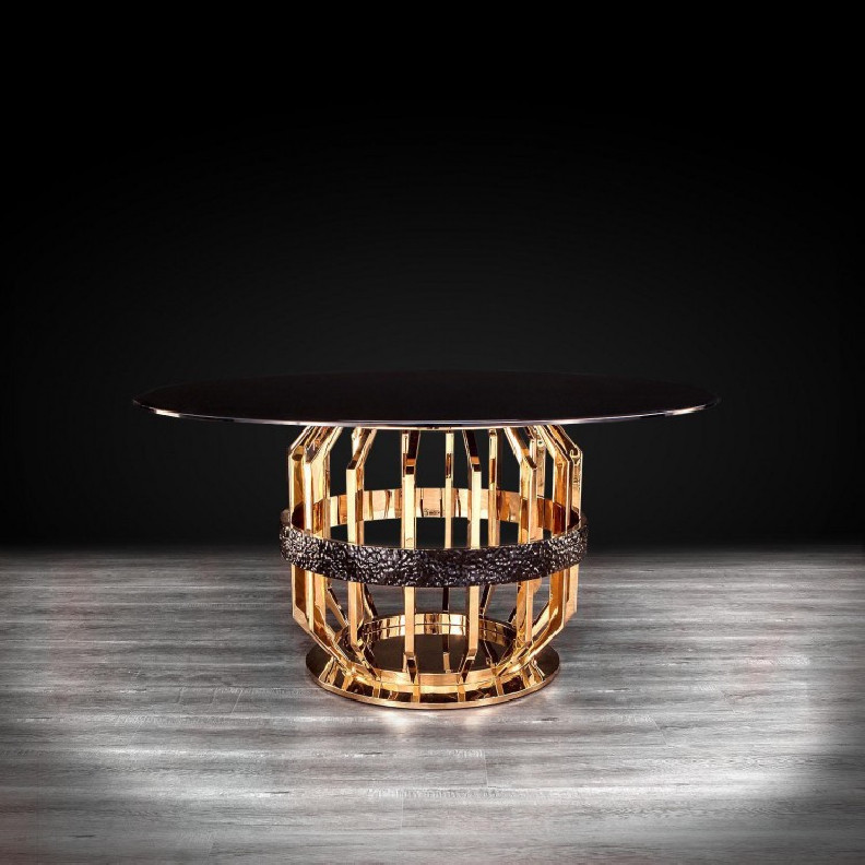Milano Round Glass Top Dining Table | Gold By Roberto Grassie