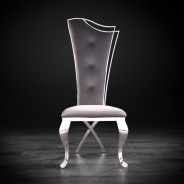 Belladonna Dining Chair stainless steel Gray  gray velvet faux leather upholstery.