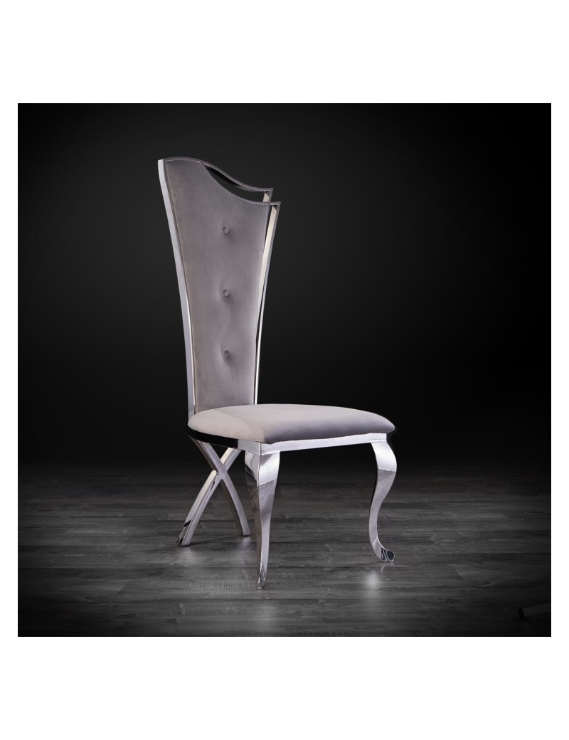 Belladonna Dining Chair stainless steel Gray  gray velvet faux leather upholstery.