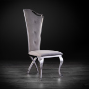 Belladonna Dining Chair stainless steel Gray  gray velvet faux leather upholstery.
