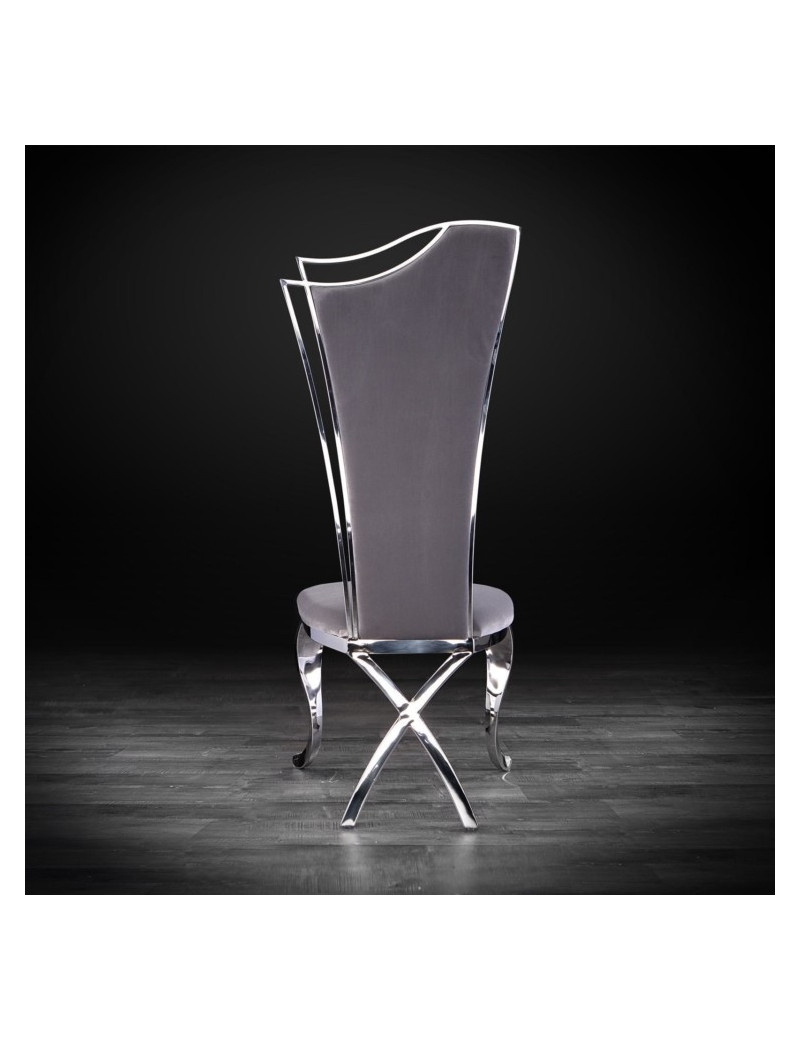 Belladonna Dining Chair stainless steel Gray  gray velvet faux leather upholstery.
