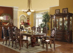 60000 PU / Cherry Finish Double Pedestal Dining Table Acme Vendome Collection