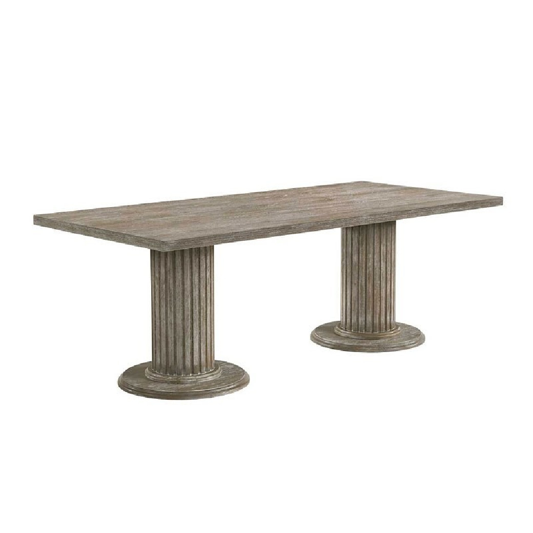 60170 Double Pedestal Dining Table Fabric & Reclaimed Gray Finish By Acme Furniture
