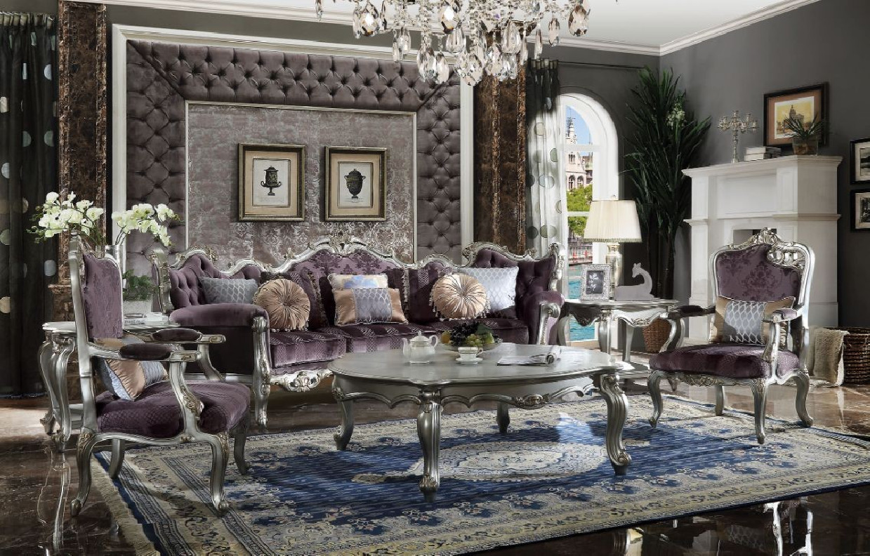 53465 Velvet /Antique Platinum Finish Sofa Picardy Collection By Acme Furniture