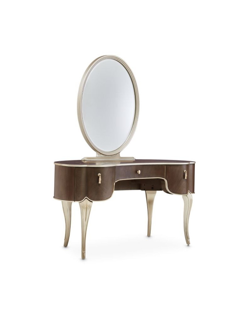 Vanity Desk Mirror Villa Cherrie Hazelnut Collection By Michael Amini