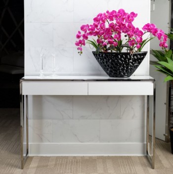 Console Table 2 Drawers Glossy White State St. Collection By Michael Amini